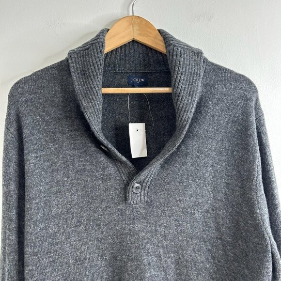 J Crew Sweater Mens Large Gray Shawl Collar Wool Blend Pullover Rib Knit Casual - Picture 2 of 9